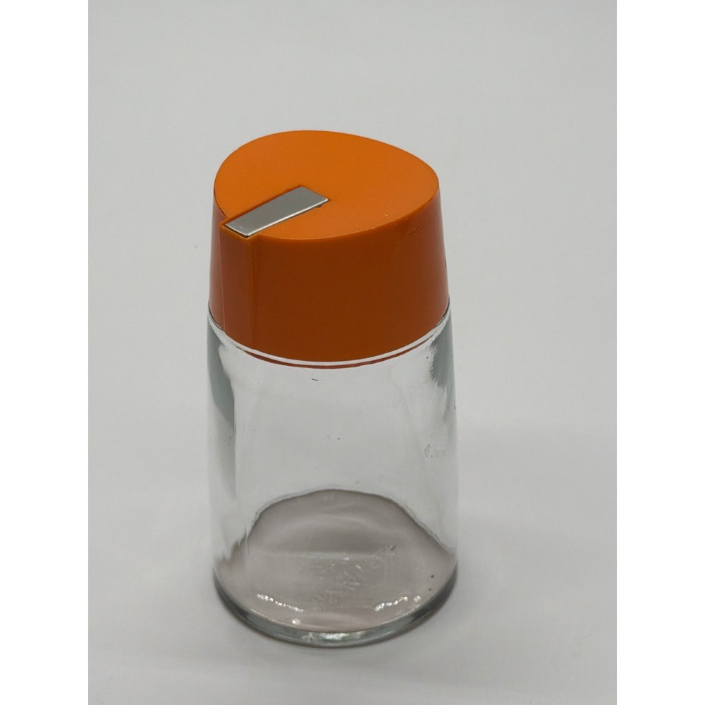 Vintage Bloomfield Orange Flip Top Sugar Pourer Glass Condiment Shaker USA MCM